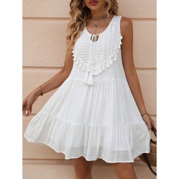 [Fringe trimmed dress] Fringe trimmed dress | Cat's ears (Steamed cat-ear shaped - Picture 1 of 6